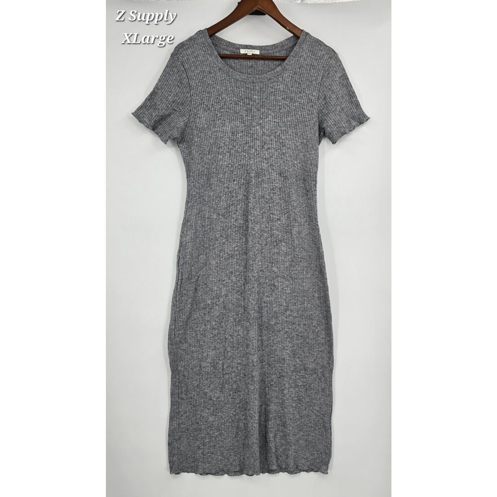 Z Supply Gray Ribbed Midi Dress XL Stretch Bodycon Minimalist Capsule‎ Soft